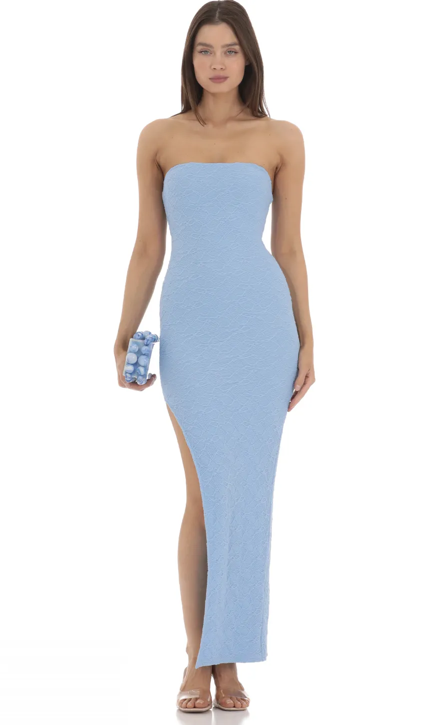 LUCY IN THE SKY Maxi Dresses^Textured Bodycon Dress In Light Blue