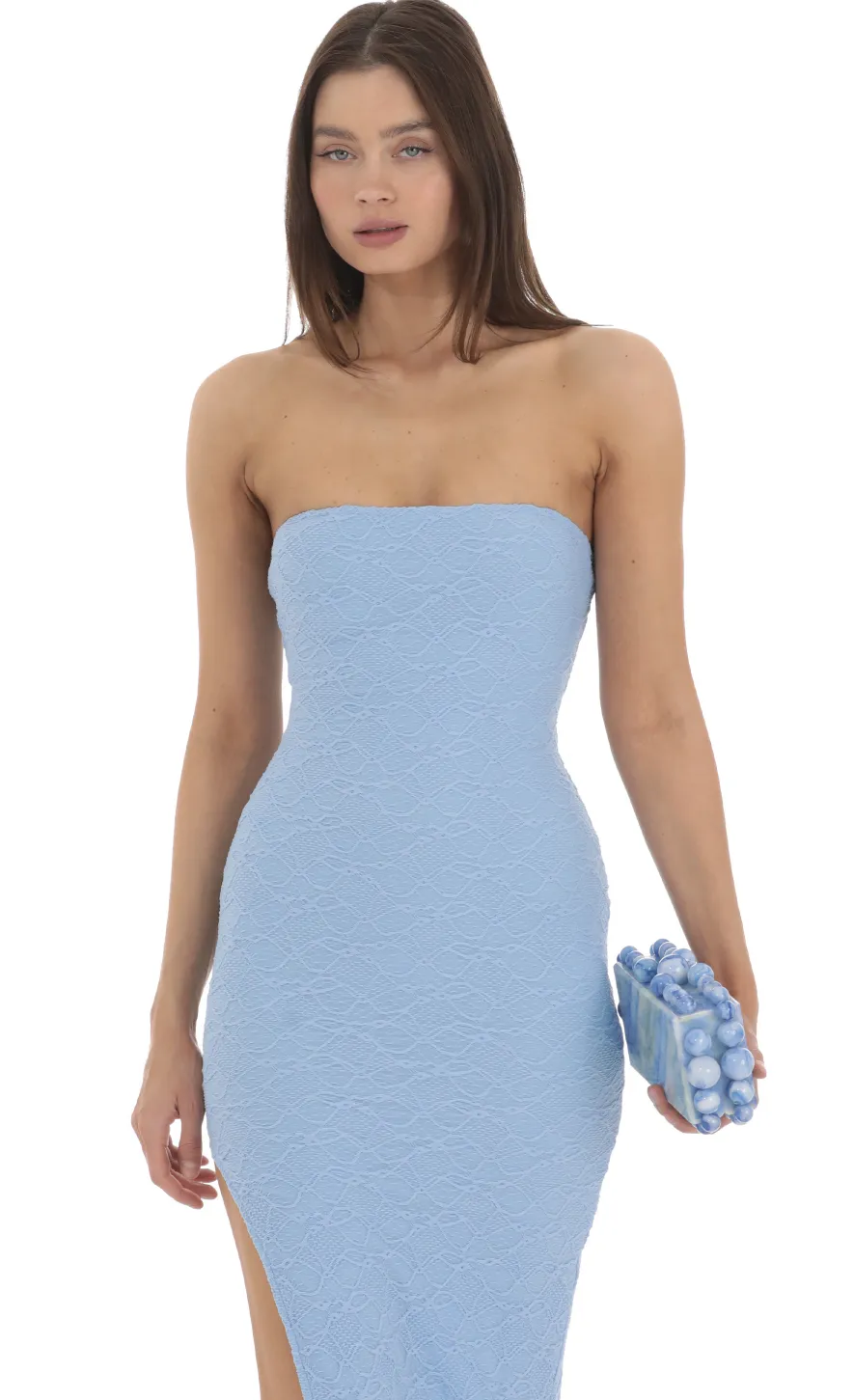 LUCY IN THE SKY Maxi Dresses^Textured Bodycon Dress In Light Blue