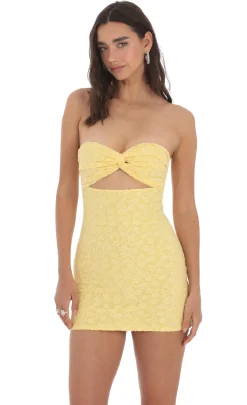 LUCY IN THE SKY Mini Dresses^Textured Floral Cutout Dress In Yellow