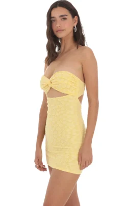 LUCY IN THE SKY Mini Dresses^Textured Floral Cutout Dress In Yellow