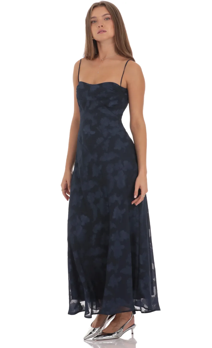 LUCY IN THE SKY Maxi Dresses^Textured Floral Maxi Dress In Navy