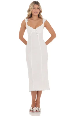 LUCY IN THE SKY Midi Dresses^Textured Floral Midi Dress In White