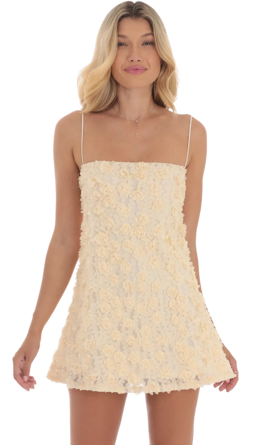 LUCY IN THE SKY Mini Dresses^Textured Floral Square Neck Dress In Cream