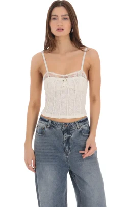 LUCY IN THE SKY Tops^Textured Lace Top In Cream