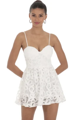 LUCY IN THE SKY Rompers|Mini Dresses^Textured Swirl A-line Romper In White
