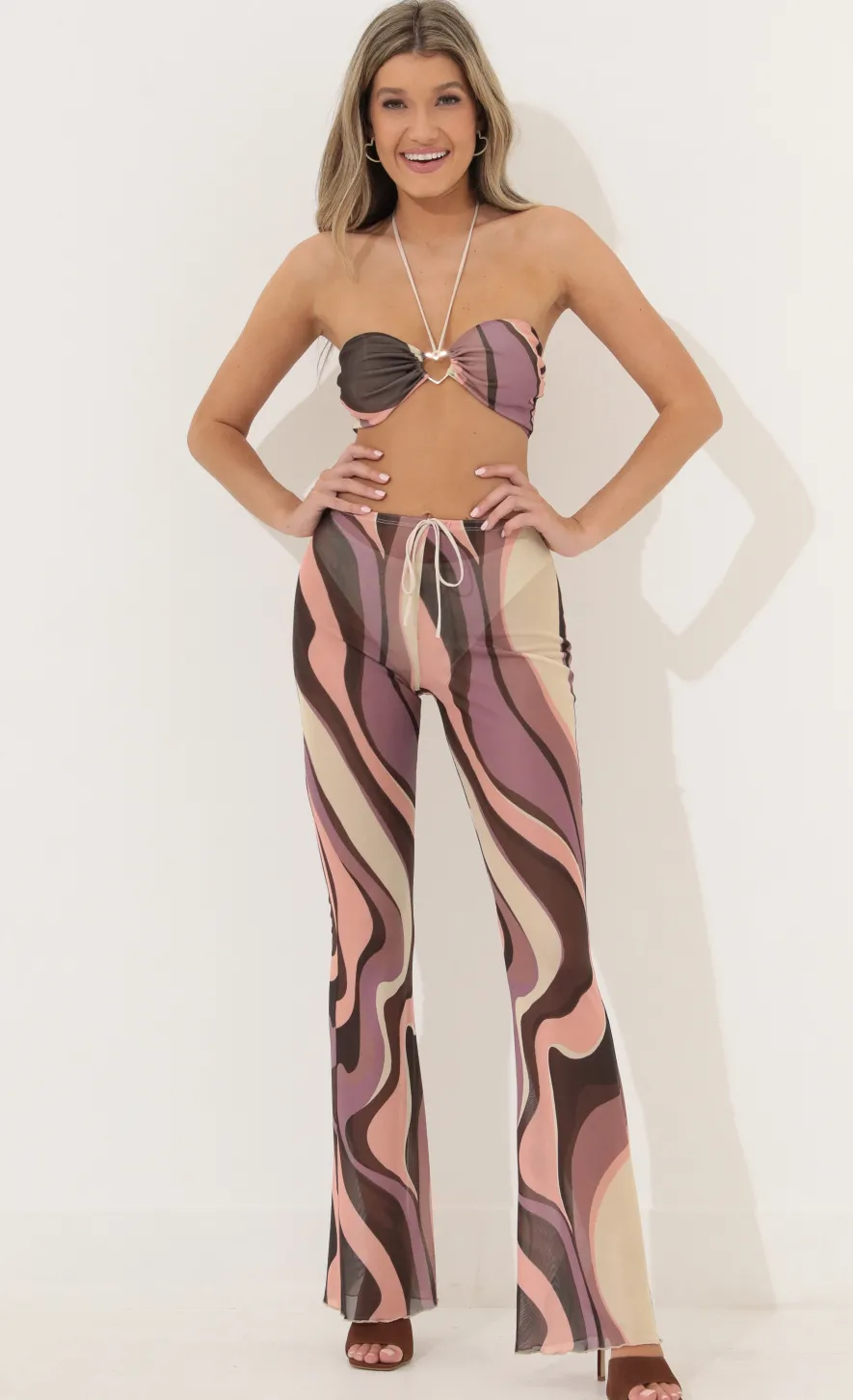 LUCY IN THE SKY Two-Piece Sets|Pants^Three Piece Set In Brown Swirl