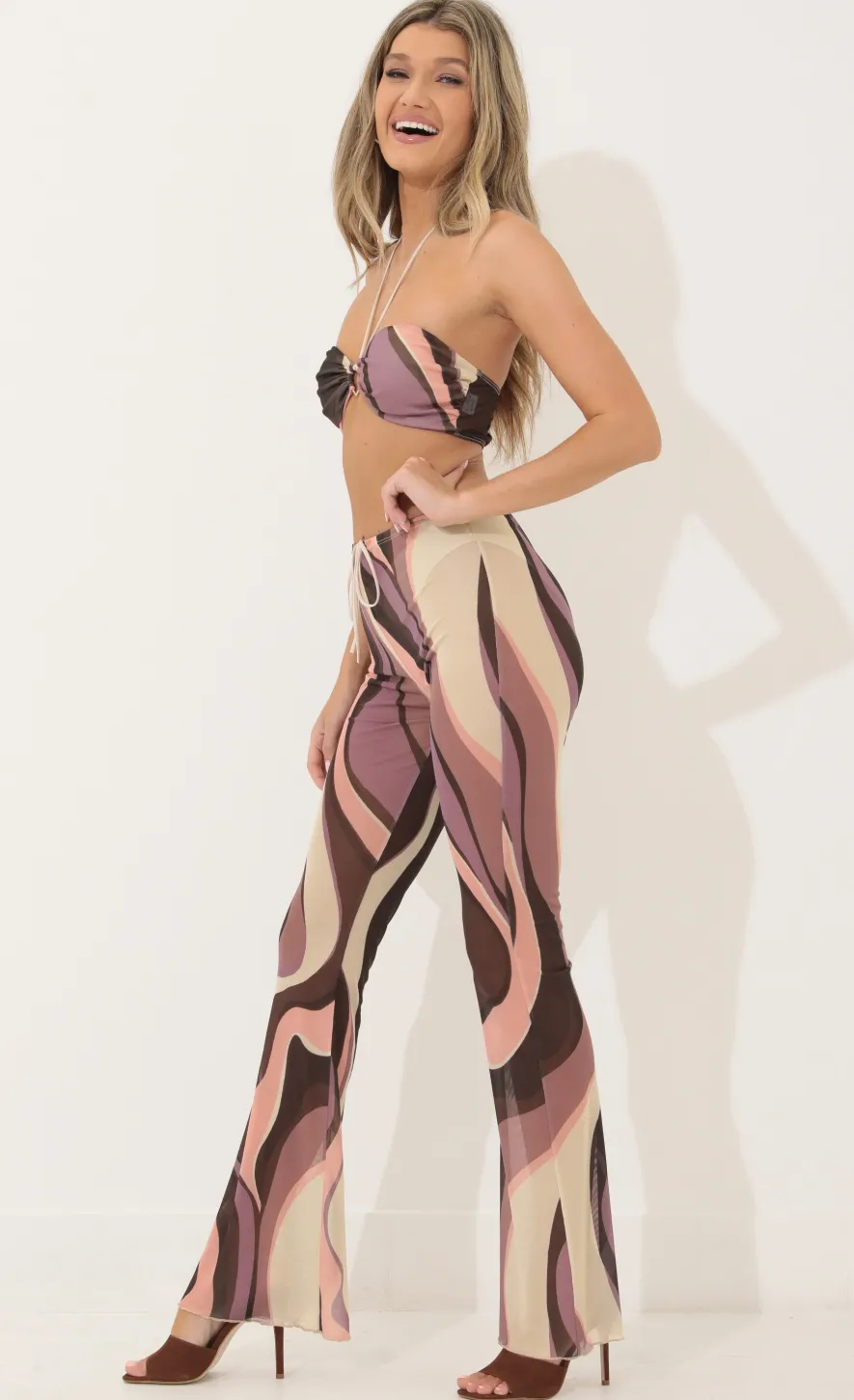 LUCY IN THE SKY Two-Piece Sets|Pants^Three Piece Set In Brown Swirl