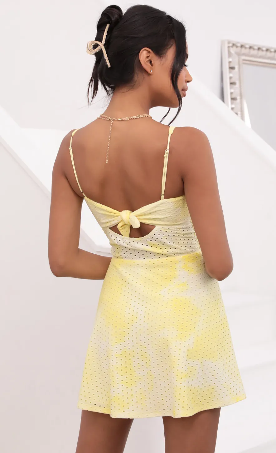 LUCY IN THE SKY Mini Dresses^Tie Dye Eyelet Dress In Yellow