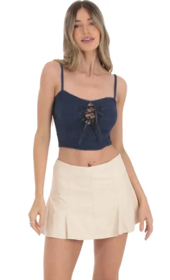 LUCY IN THE SKY Tops^Triple Bow Lace Top In Navy