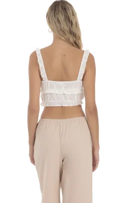 LUCY IN THE SKY Tops^Triple Tie Ruffle Top In White
