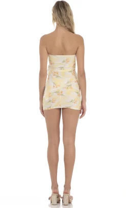 LUCY IN THE SKY Two-Piece Sets^Tulip Mesh Strapless Two Piece Set In White And Yellow
