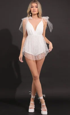 LUCY IN THE SKY Rompers^Tulle Glitter Romper In White