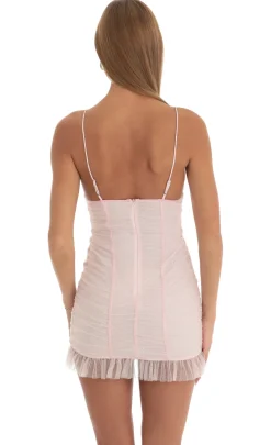 LUCY IN THE SKY Mini Dresses^Tulle Glitter Ruched Bodycon Dress In Pink
