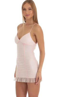 LUCY IN THE SKY Mini Dresses^Tulle Glitter Ruched Bodycon Dress In Pink
