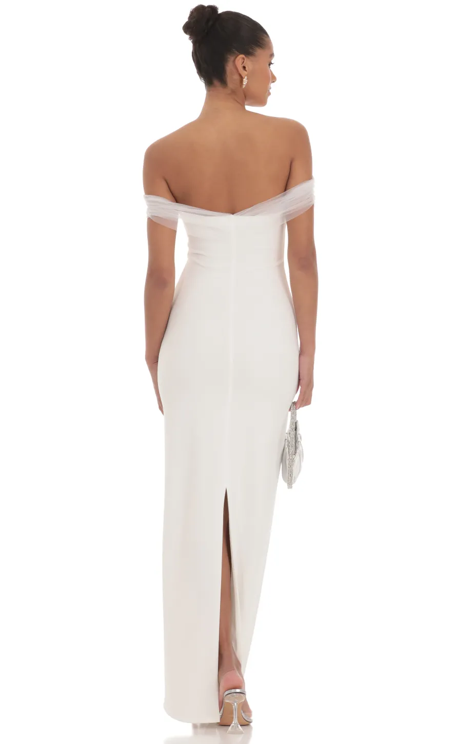 LUCY IN THE SKY Maxi Dresses^Tulle Off Shoulder Sleeve Maxi Dress In White