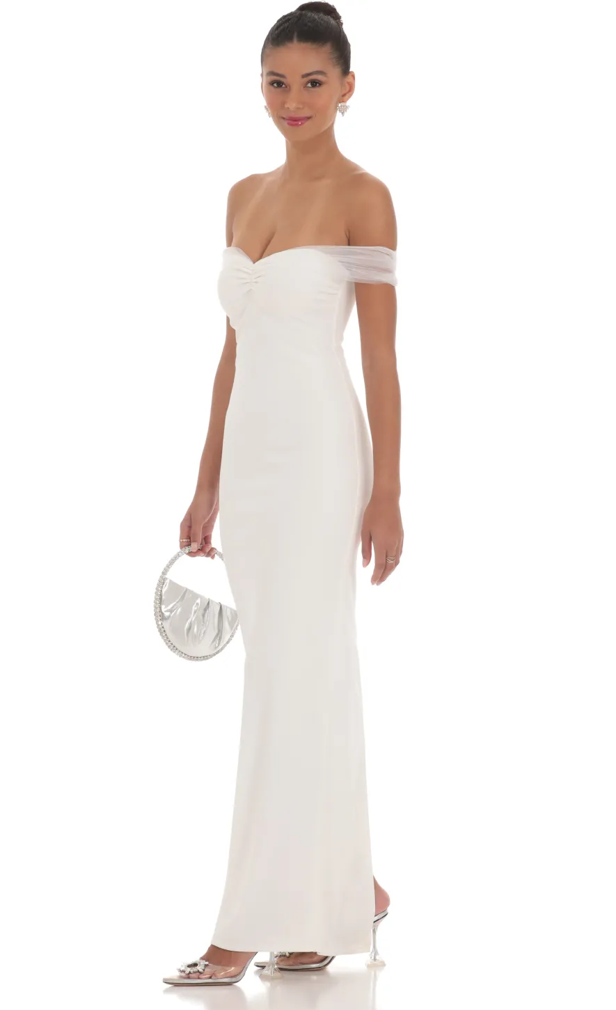 LUCY IN THE SKY Maxi Dresses^Tulle Off Shoulder Sleeve Maxi Dress In White