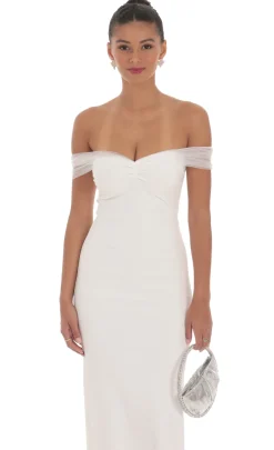 LUCY IN THE SKY Maxi Dresses^Tulle Off Shoulder Sleeve Maxi Dress In White