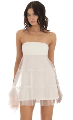 LUCY IN THE SKY Mini Dresses^Tulle Shimmer Babydoll Dress In White