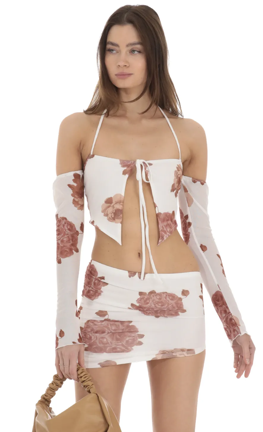 LUCY IN THE SKY Two-Piece Sets^Two Piece Mesh Floral Set In White