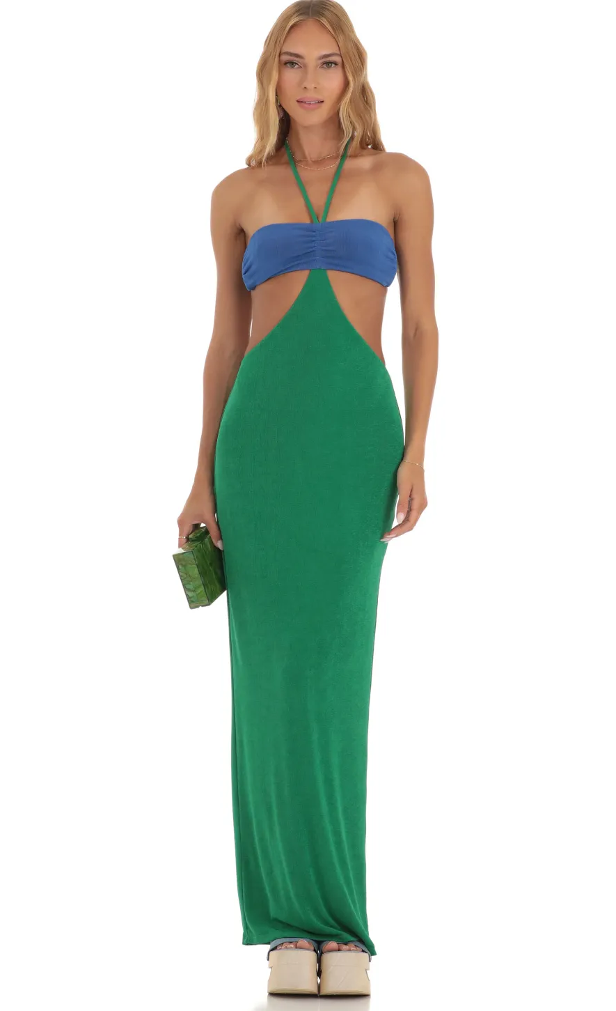 LUCY IN THE SKY Maxi Dresses^Two Toned Cutout Maxi Dress In Blue And Green
