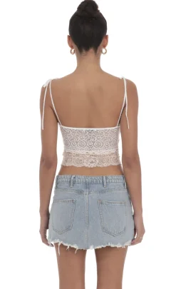 LUCY IN THE SKY Tops^Two Toned Lace Top In White