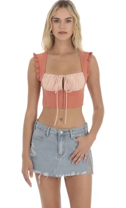 LUCY IN THE SKY Tops^Two Toned Ruffle Top In Orange