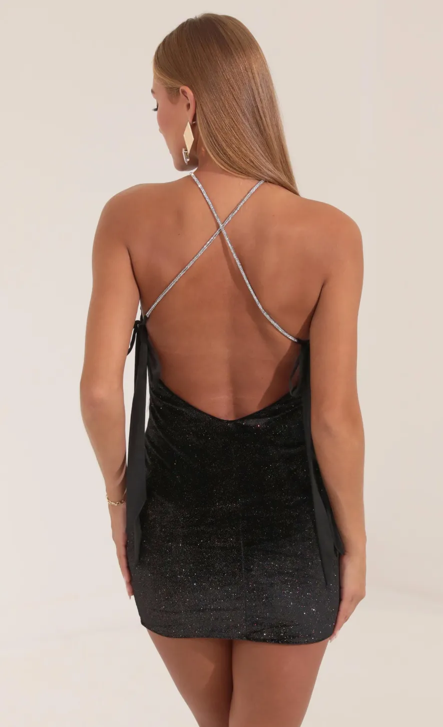 LUCY IN THE SKY Mini Dresses^Velvet Glitter Halter Dress In Black