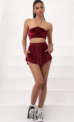LUCY IN THE SKY Two-Piece Sets|Shorts^Velvet Halter Two Piece Set In Burgundy