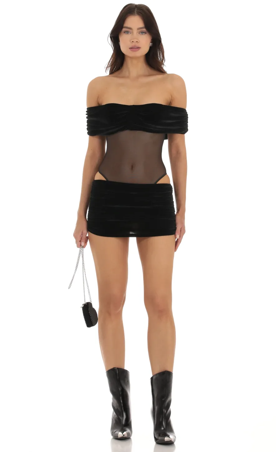 LUCY IN THE SKY Two-Piece Sets|Bodysuits^Velvet Off Shoulder Two Piece Set In Black