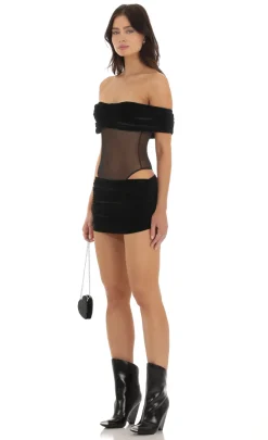 LUCY IN THE SKY Two-Piece Sets|Bodysuits^Velvet Off Shoulder Two Piece Set In Black