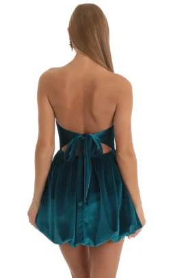 LUCY IN THE SKY Mini Dresses^Velvet Plunge Bubble Dress In Teal