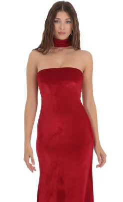 LUCY IN THE SKY Maxi Dresses^Velvet Reverse Halter Maxi Dress In Red