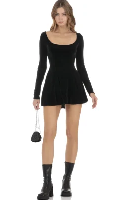 LUCY IN THE SKY Mini Dresses^Velvet Satin Pink Tie Dress In Black