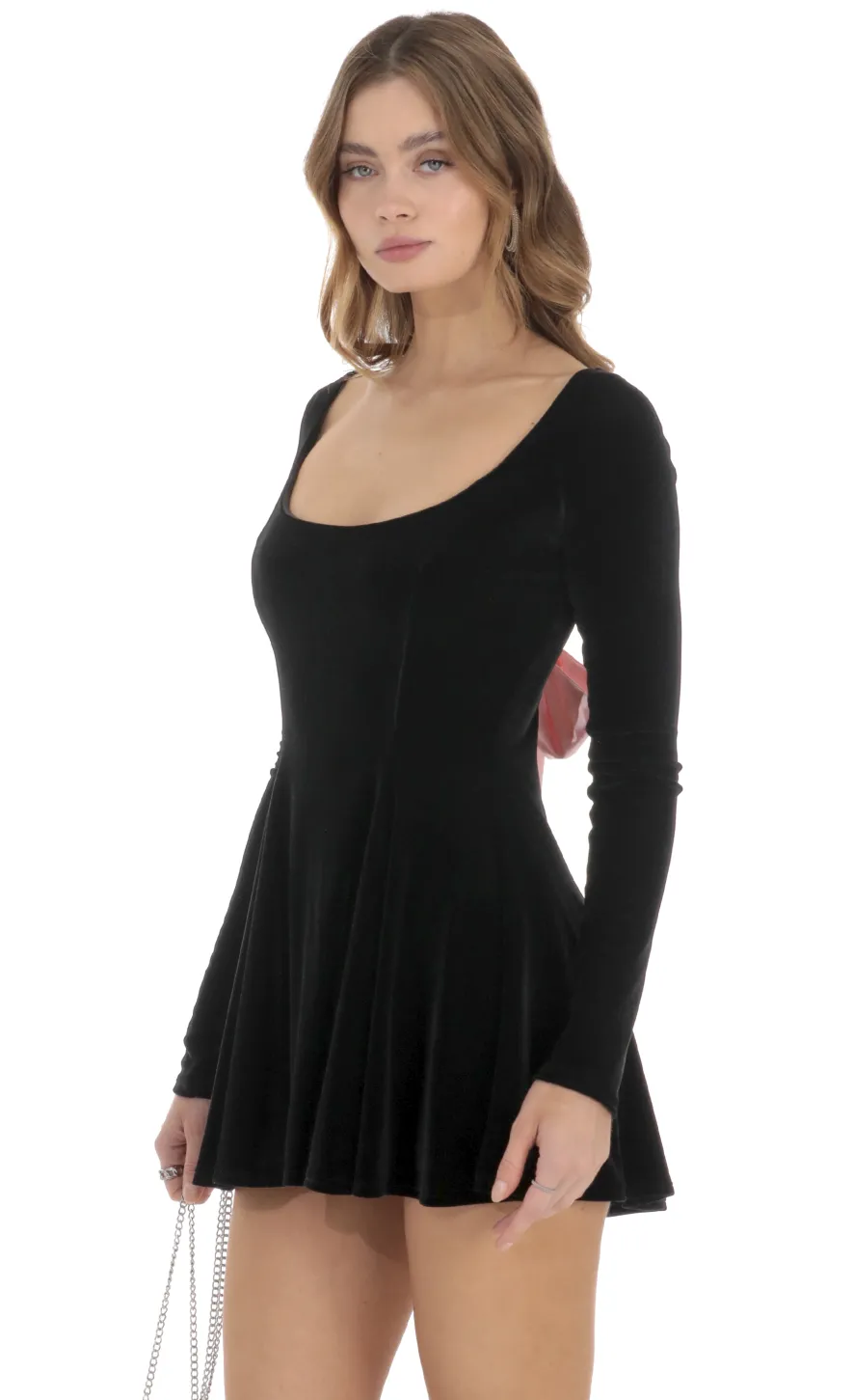 LUCY IN THE SKY Mini Dresses^Velvet Satin Pink Tie Dress In Black
