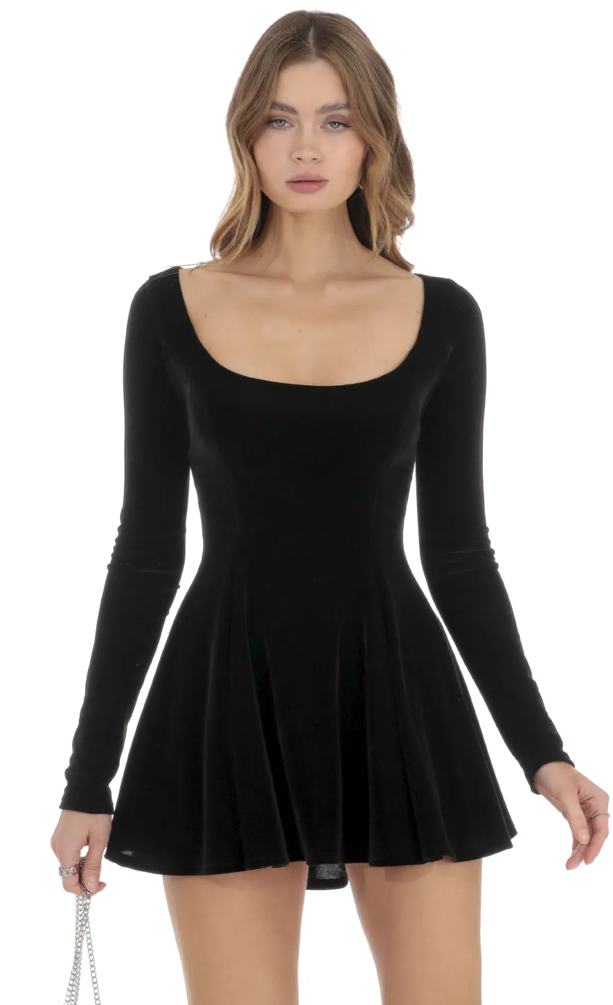 LUCY IN THE SKY Mini Dresses^Velvet Satin Pink Tie Dress In Black