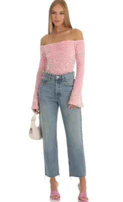 LUCY IN THE SKY Bodysuits^Velvet Sequin Bodysuit In Pink
