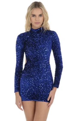 LUCY IN THE SKY Mini Dresses^Velvet Sequin Open Back Dress In Blue