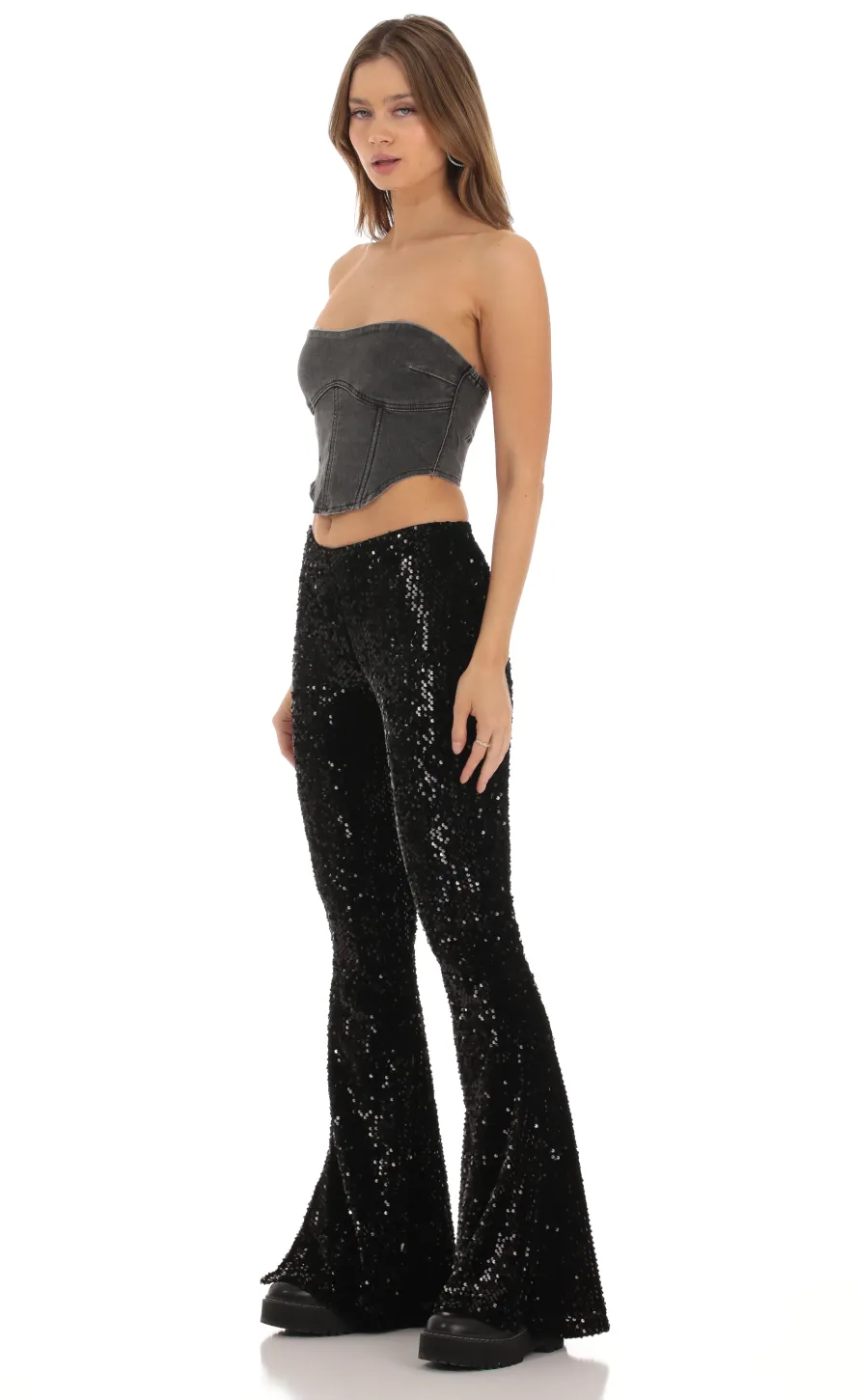 LUCY IN THE SKY Pants^Velvet Sequin Pants In Black