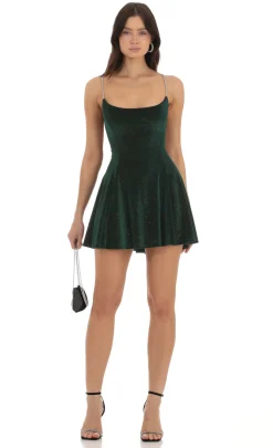LUCY IN THE SKY Mini Dresses^Velvet Shimmer A-Line Dress In Green