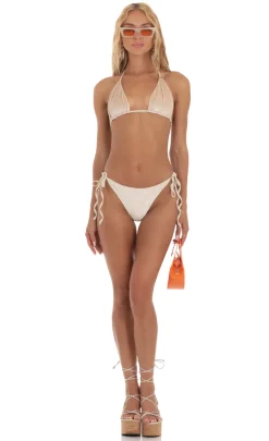 LUCY IN THE SKY Two-Piece Sets^Velvet Shimmer Bikini Set In Champagne