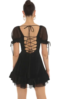 LUCY IN THE SKY Mini Dresses^Velvet Short Sleeve Fit And Flare Dress In Black