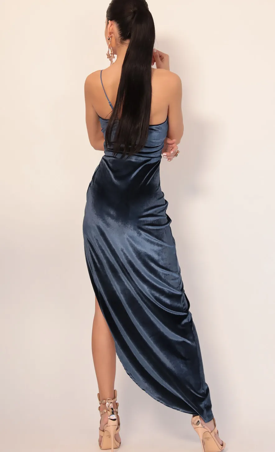 LUCY IN THE SKY Maxi Dresses^Velvet Shoulder Maxi In Indigo
