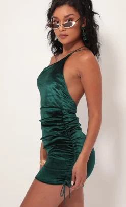 LUCY IN THE SKY Mini Dresses^Velvet Shoulder Ruched Dress In Hunter Green