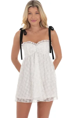 LUCY IN THE SKY Mini Dresses^Velvet Shoulder Ties Shimmer Babydoll Dress In White