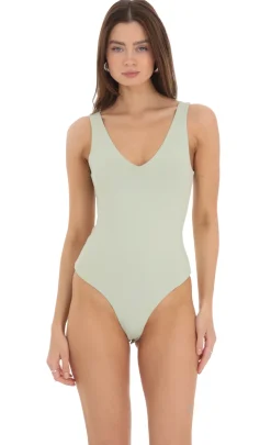 LUCY IN THE SKY Bodysuits^V-Neck Bodysuit In Pistachio