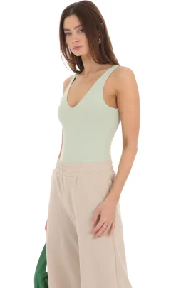 LUCY IN THE SKY Bodysuits^V-Neck Bodysuit In Pistachio