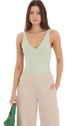 LUCY IN THE SKY Bodysuits^V-Neck Bodysuit In Pistachio