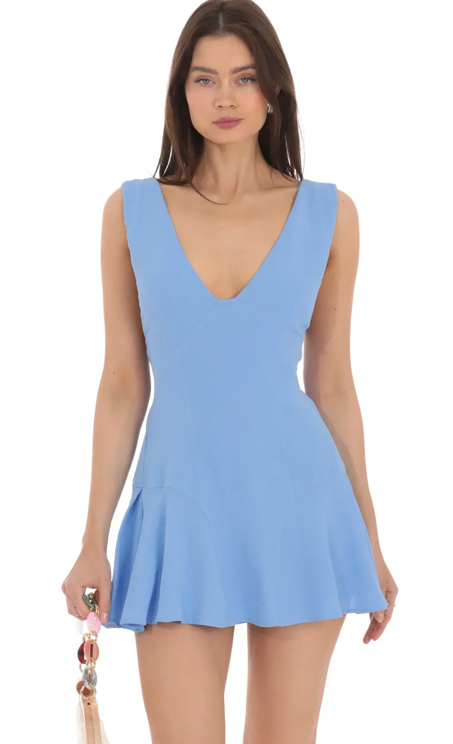 LUCY IN THE SKY Mini Dresses^V-Neck Fit And Flare Dress In Blue