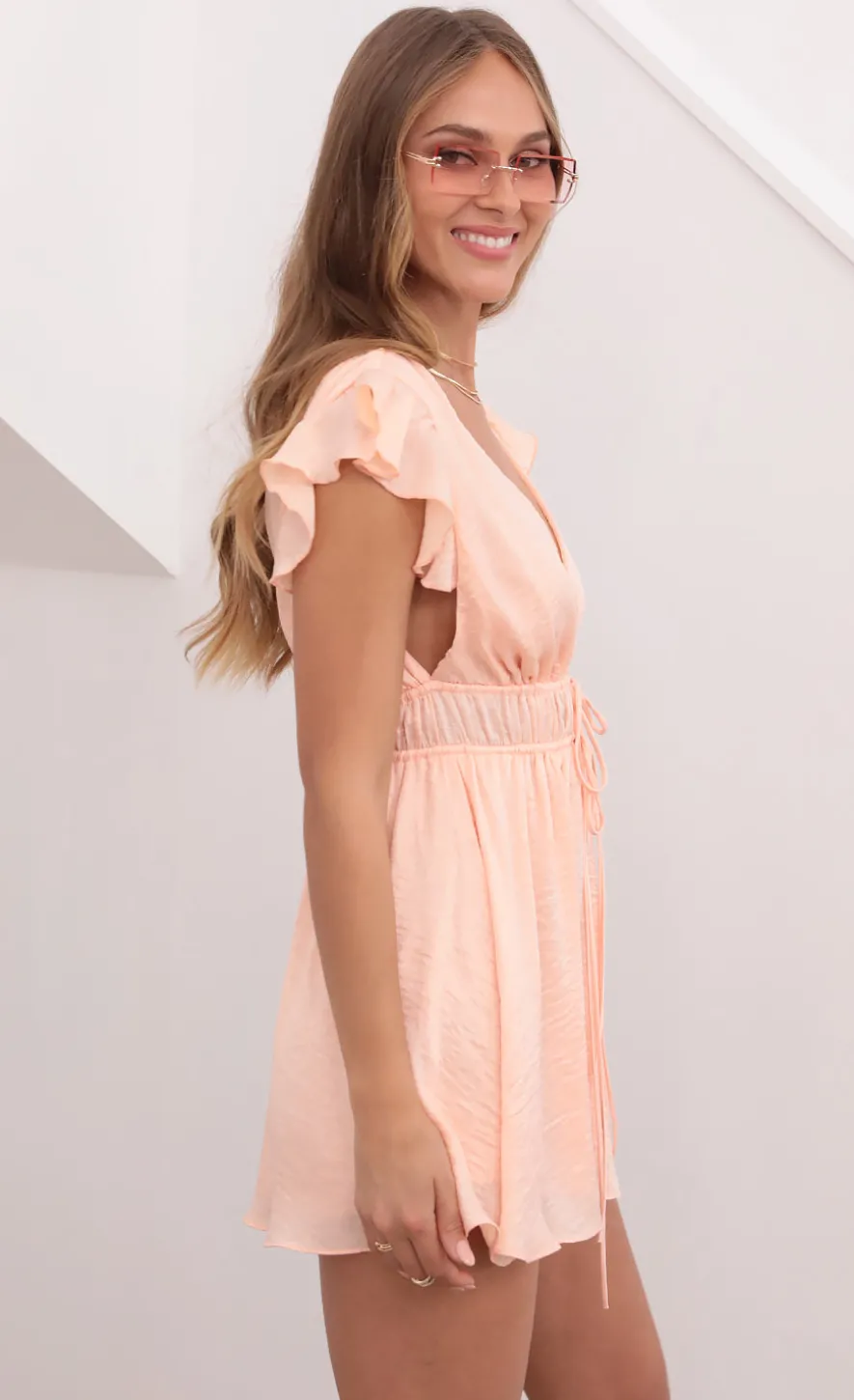 LUCY IN THE SKY Mini Dresses^Washed Satin Plunge A-line Dress In Coral