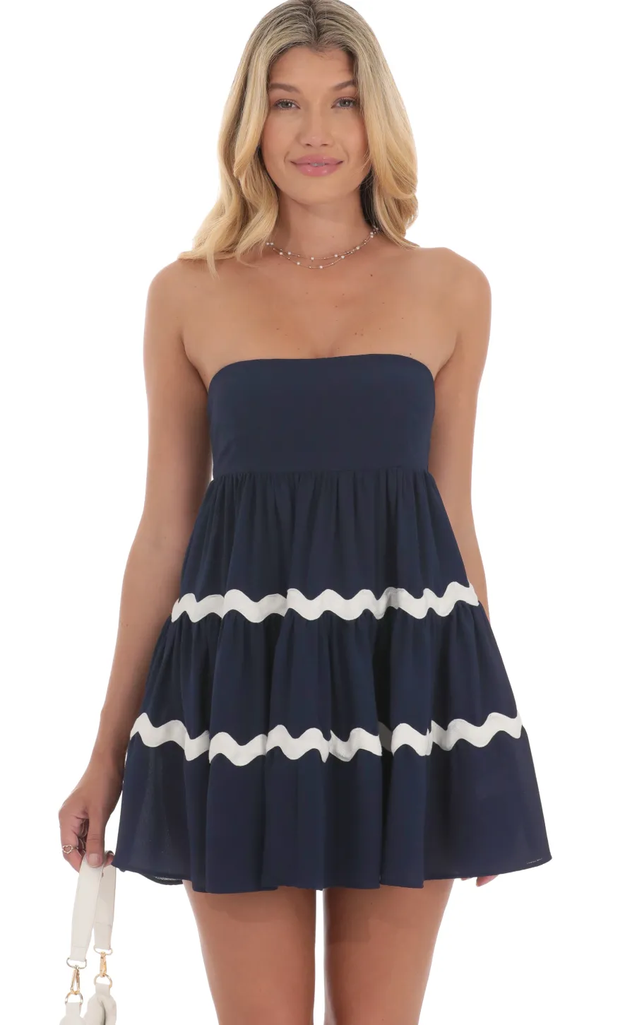 LUCY IN THE SKY Mini Dresses^Wavy Stripe Babydoll Dress In Navy